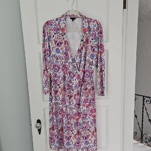 Talbots Floral Paisley 3/4-Sleeve Wrap Dress in Pink and Purple